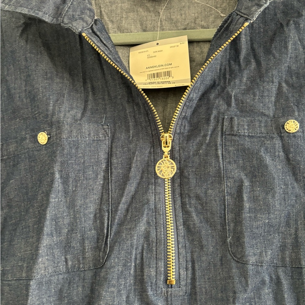 Anne Klein Blue Denim Dress with Gold Zipper - Picture 2 of 4
